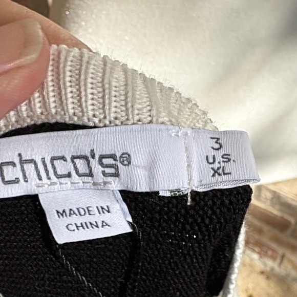 Chicos 3 XL Woodblock Intarsia pullover sweater NWT black white gold - Picture 10 of 11